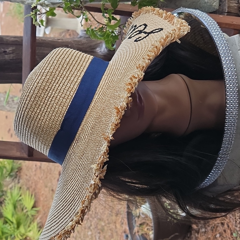 Mudpie Wide Floppy Brim Straw Hat With Sequined Sea You Later Embroidery